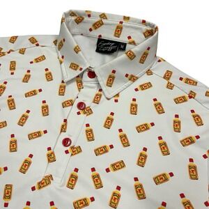Sunday Swagger Fireball Whiskey Polo Shirt Mens Medium White Performance Stretch